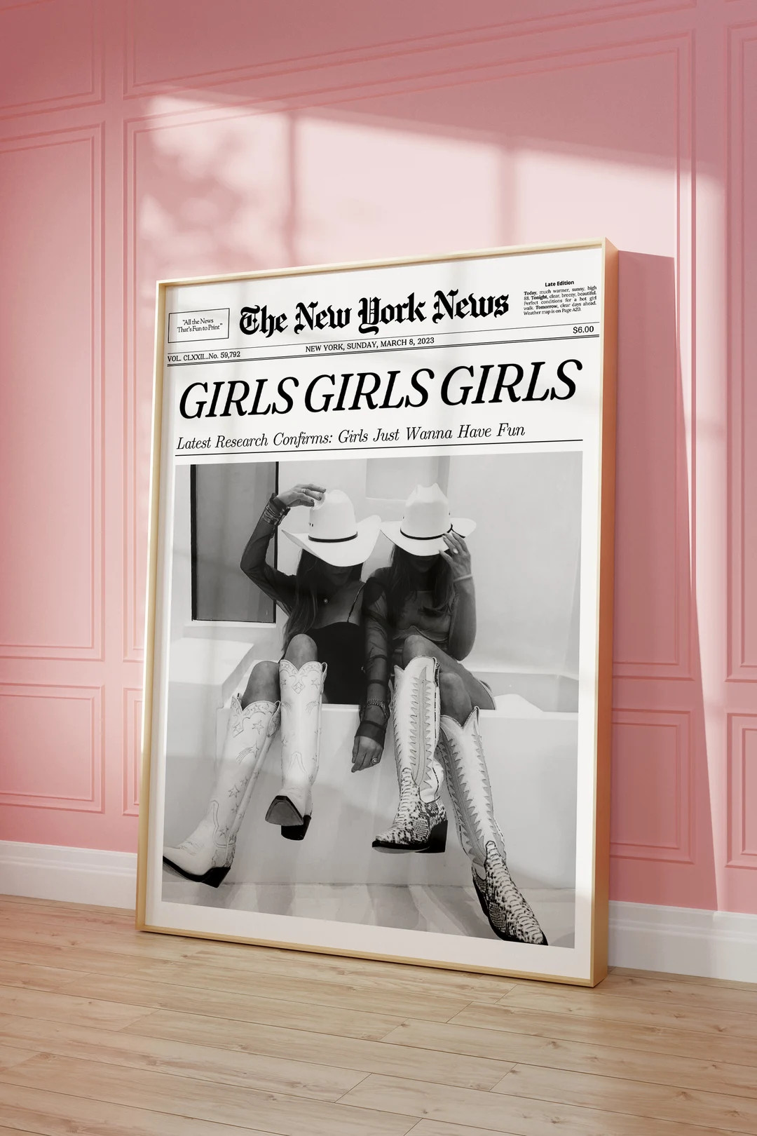 Trendy Cowgirl Wall Art, Newspaper Print Wall Art, New York News Girls Just Wanna Have Fun, Wall ... | Etsy (US)