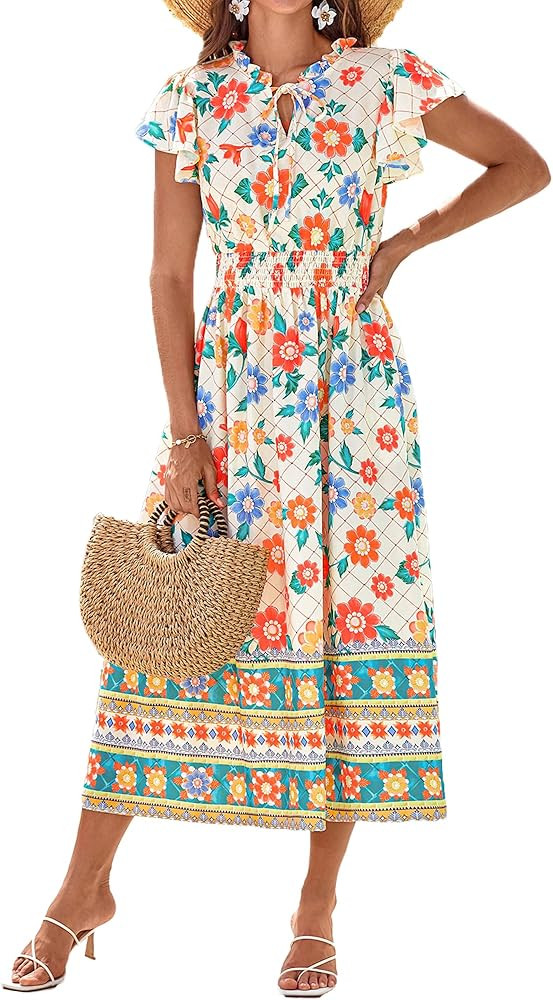 GRACE KARIN Women's Floral Boho Dress Hawaiian Dresse Short Sleeve V Neck Summer Beach Wedding Gu... | Amazon (US)