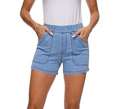 YOCUR Womens Lightweight Denim Shorts Casual Baggy Trendy Beach Short Pants Elastic Waist High Wa... | Amazon (US)