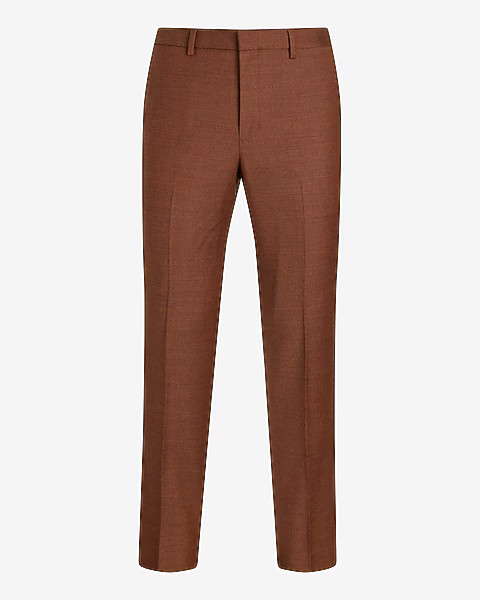 Slim Brown Wool-blend Flannel Elastic Waist Suit Pant | Express