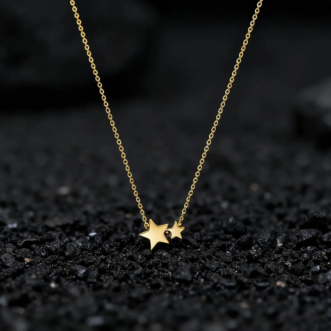 18K Gold Double Star Necklace: Minimalist Celestial Jewelry, Layering Chain | Etsy (US)