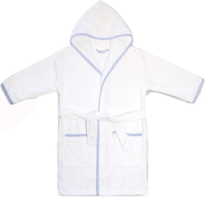 MAURA Prince George Style Kids Bathrobe. Luxury Kids Hooded Bathrobe White and Blue Checkered Bin... | Amazon (US)