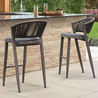 PURPLE LEAF Modern Aluminum Low Back Rattan Bar Height Outdoor Bar Stool with Backrest and Gray C... | The Home Depot