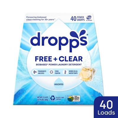Dropps Laundry Odor & Stain Biobased Detergent Pods Free + Clear - Unscented - 40ct | Target