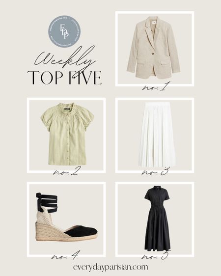 This week’s best sellers include a linen blazer from Banana Republic, a pleated white skirt and other great finds from J.Crew, and espadrilles from Boden. 

#LTKOver40