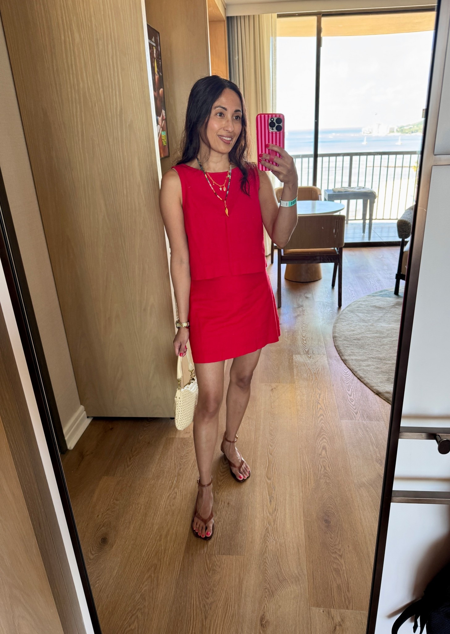 Vacation outfit. Linen set. Linen outfit. Spring break. 
This set is a favorite vacation outfit of mine. It’s back again this year is a slightly darker red color. Tank top and skort true to size. 
Designer inspired jelly shoes. True to size. 


#LTKTravel #LTKOver40 #LTKootd