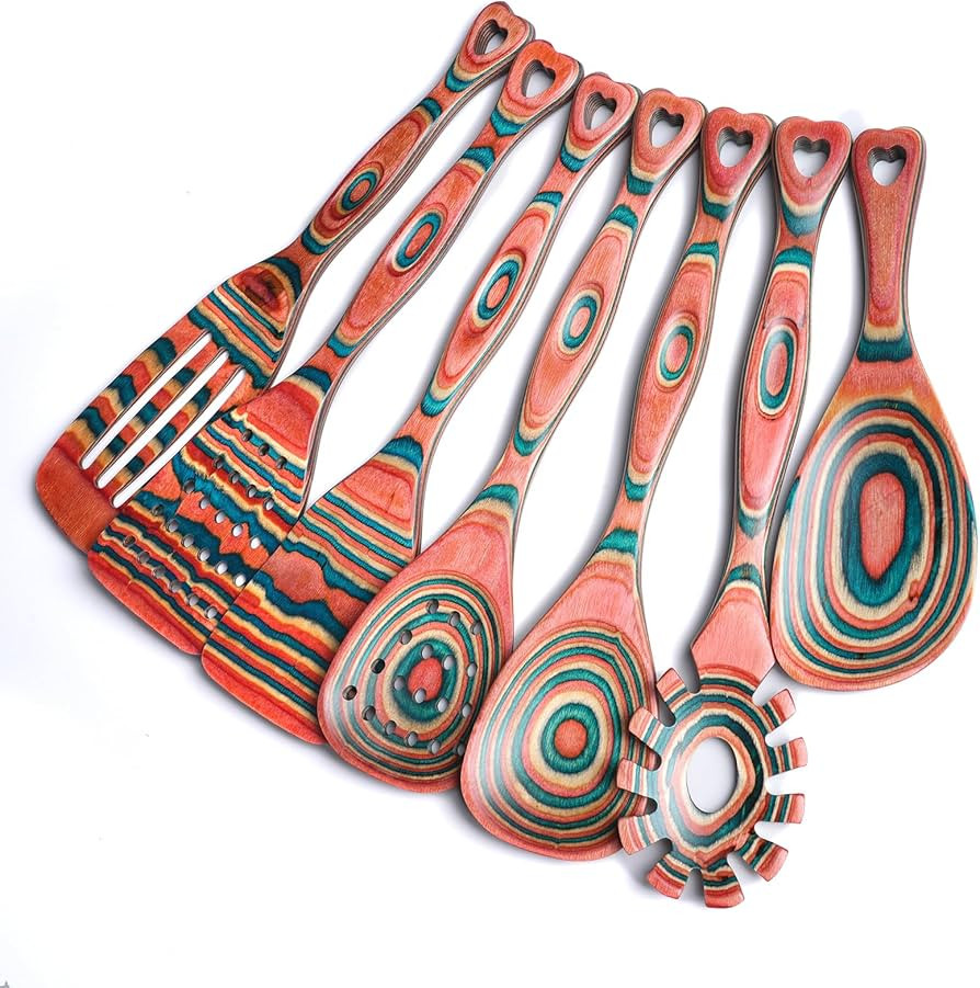 Gudamaye Pakkawood 7-Piece Wooden Cooking Utensils, Wooden Spoons for cooking, Wooden Utensil set... | Amazon (US)