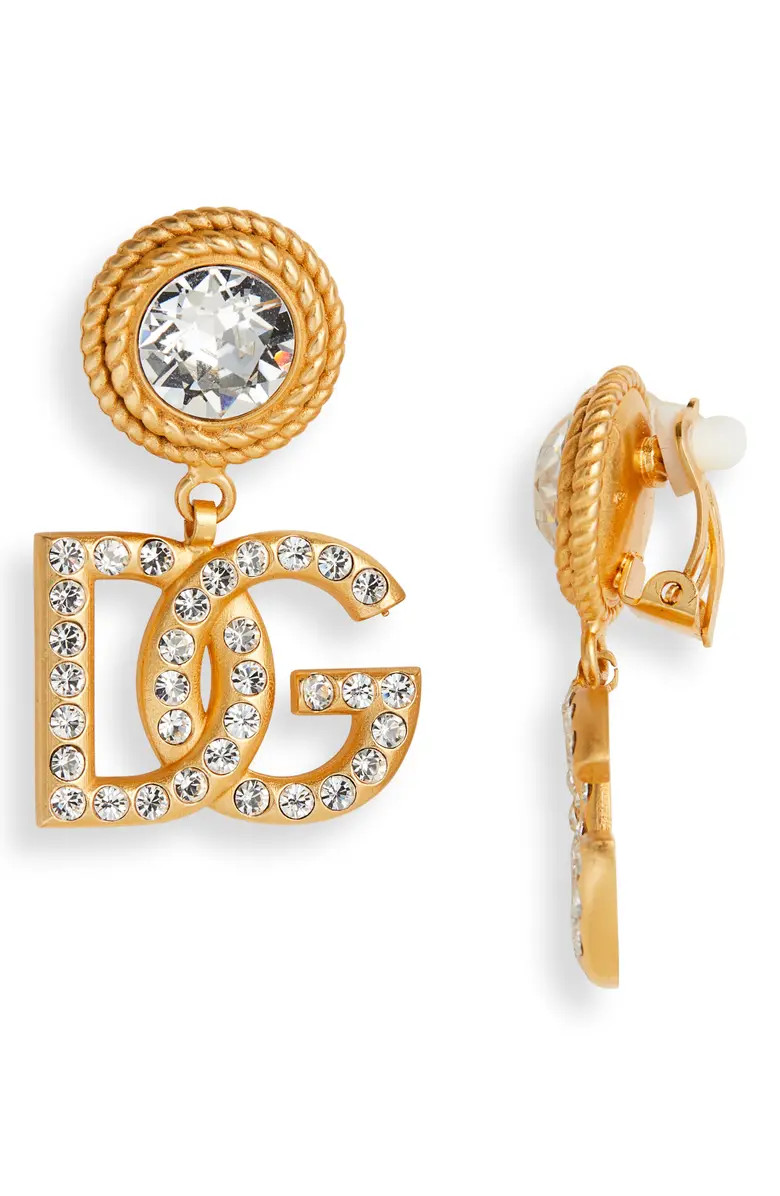 Dolce&Gabbana DG Crystal Logo Clip-On Earrings | Nordstrom | Nordstrom