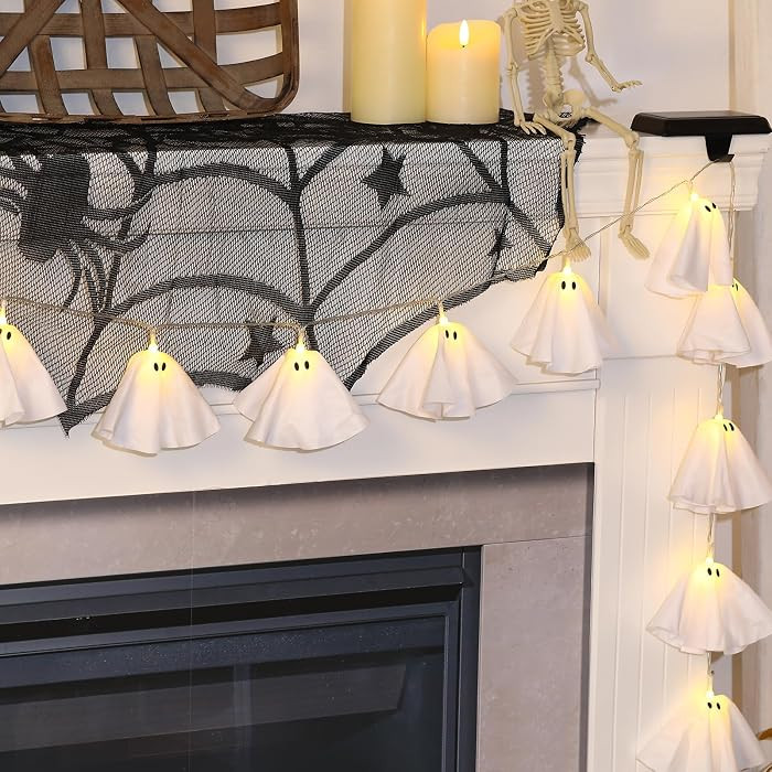 Halloween Decoration-Light Up Ghost Garland-Handmade Ghost Lights Banner for Home Party Fireplace... | Amazon (US)