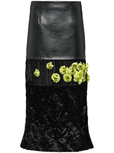 Prada Embroidered Panelled Midi Skirt - Farfetch | Farfetch Global