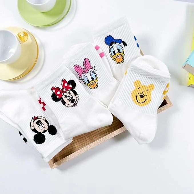 Disney Character Crew Socks, 5 Pairs Set, Mickey Mouse Minnie Donald Daisy Pooh, Multi-Color | Walmart (US)