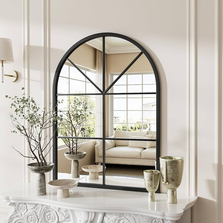 Arched Wall Mirror 20"x30" Window Mirrors for Wall Decor, Black Frame Window Pane Mirror, Arched ... | Amazon (US)
