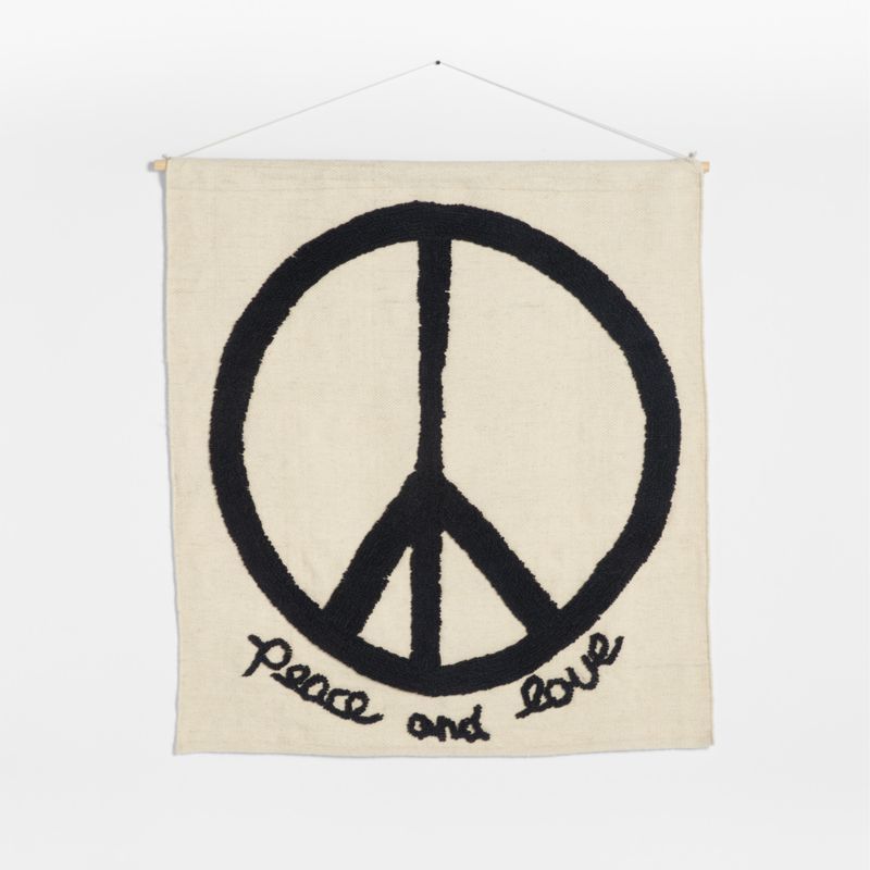 Shaanti Peace Sign Cotton and Wool Handwoven Kids Tapestry | Crate & Kids | Crate & Barrel