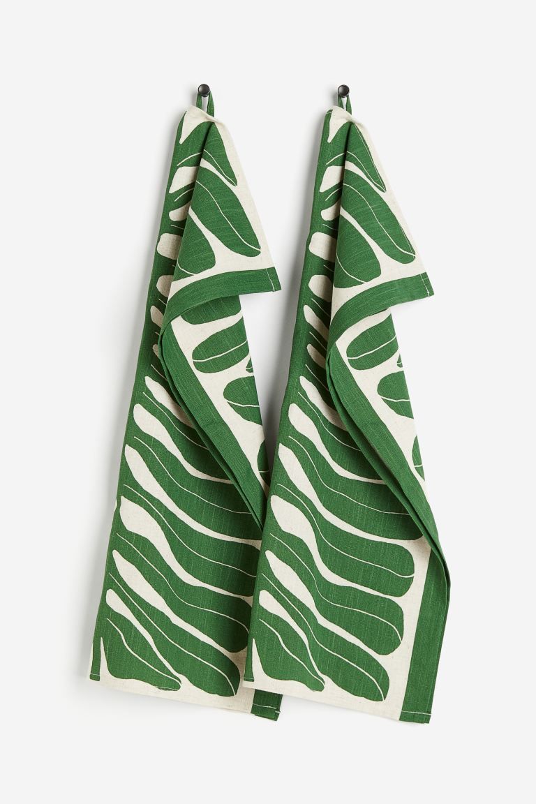 2-pack Printed Tea Towels - Green/leaves - Home All | H&M US | H&M (US + CA)