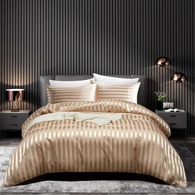 Parure de lit 140x200 Dore Satin Rayures Satinée Housse de Couette Doré Unie Soie Lisse Soyeux ... | Amazon (FR)