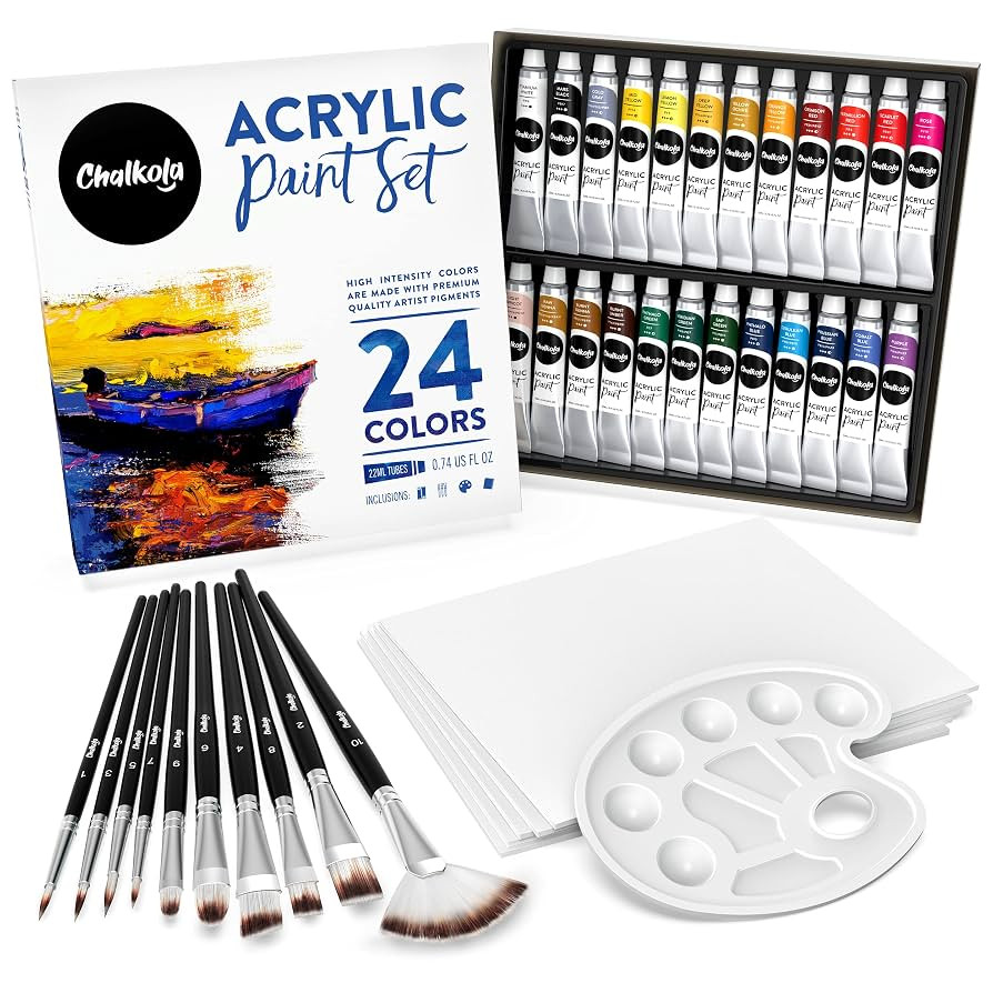 Chalkola 40 Acrylic Paint Set for Adults & Kids with 24 Acrylic Paints kit (22ml), 10 Painting Br... | Amazon (US)
