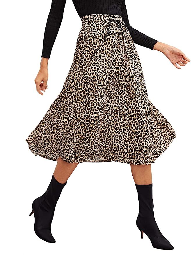 Verdusa Women's High Waist A-line Flared Leopard Print Skirt | Amazon (US)