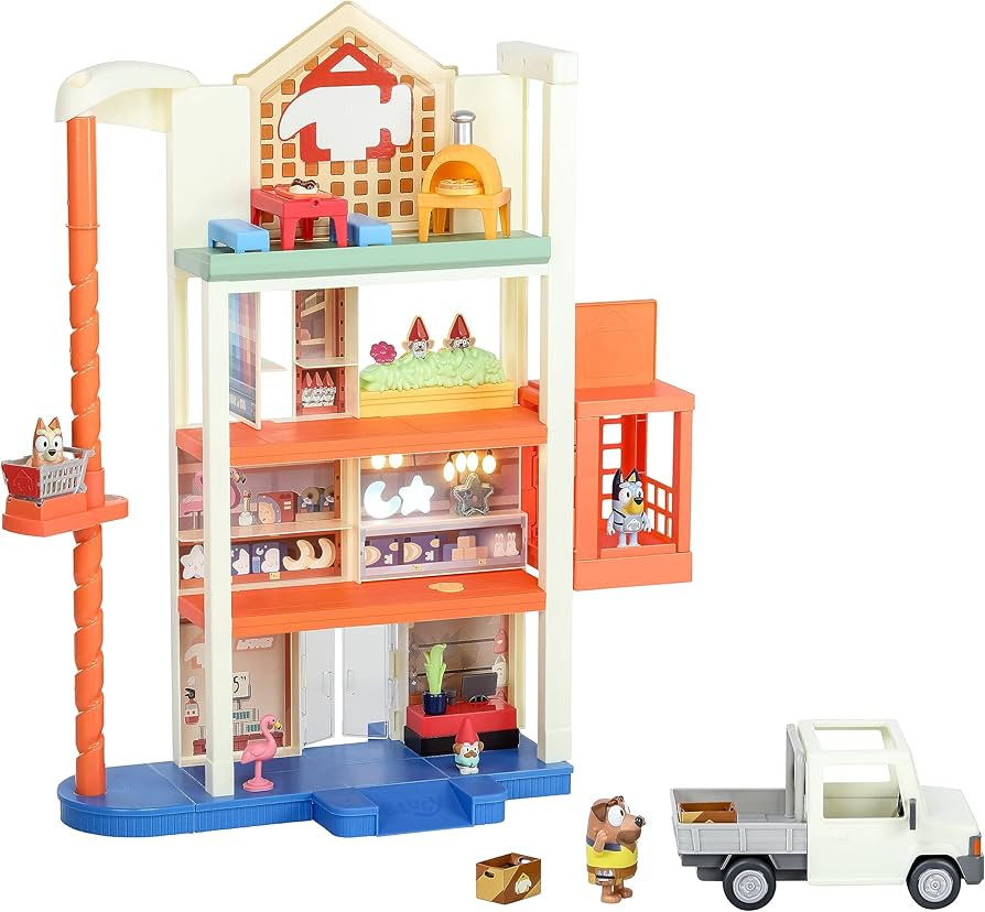 Bluey Hammerbarn Shopping Center Mega Set, 4 Level, 22" Tall Playset with Working Lift and Trolle... | Amazon (US)