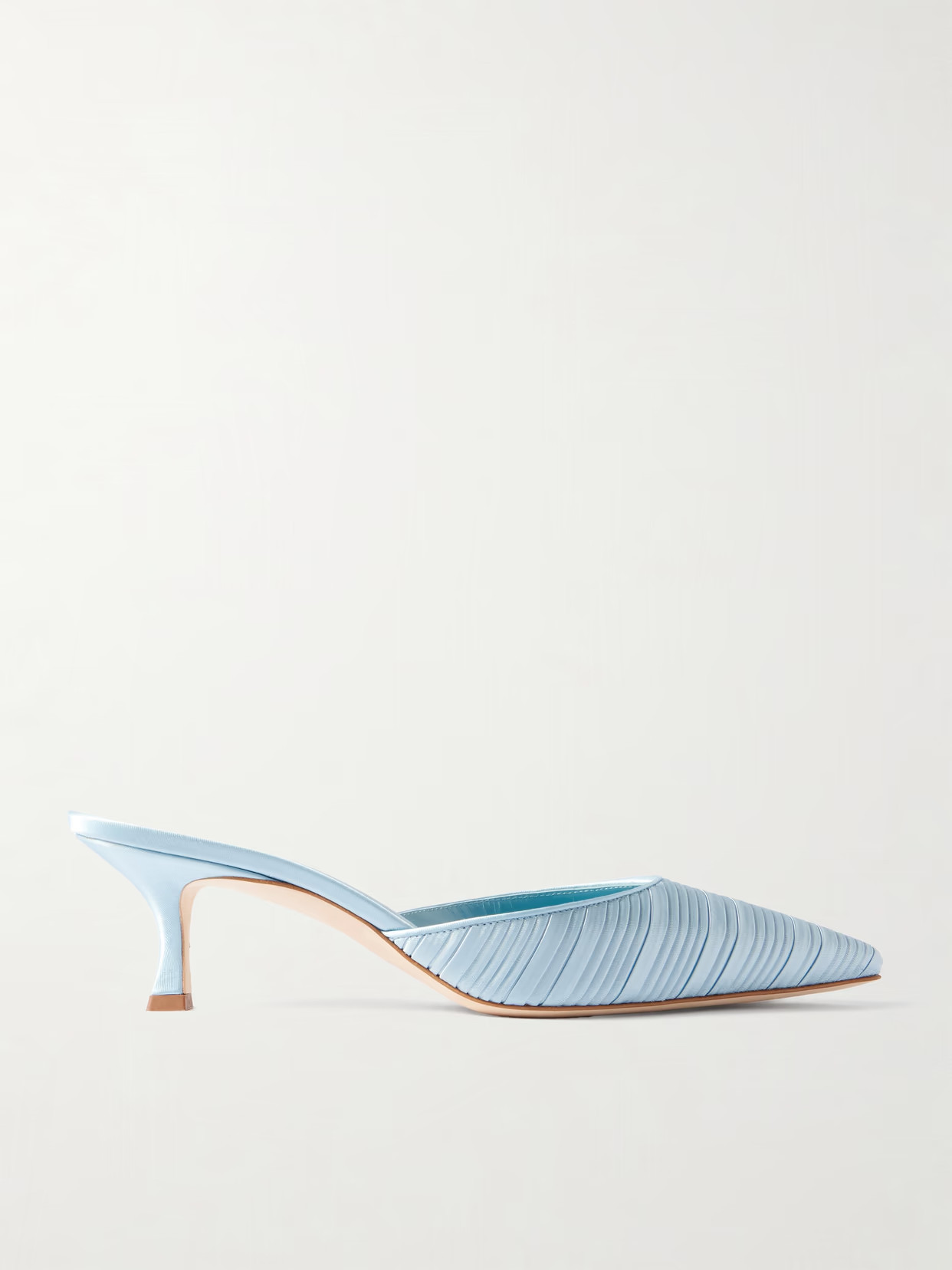 Manolo Blahnik - Carolyne 50 Pleated Satin Mules - Blue | NET-A-PORTER (US)