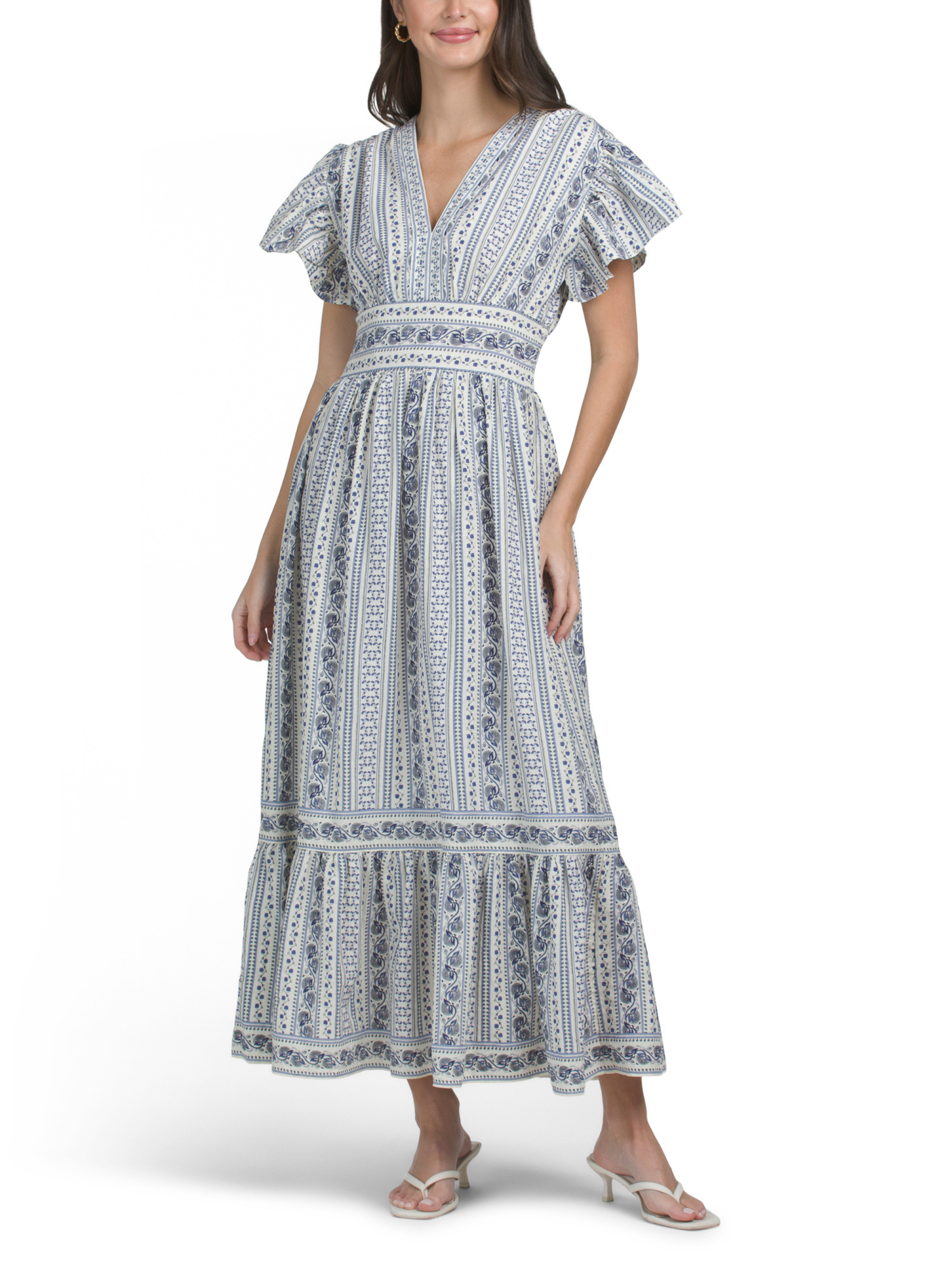 V-neck Flutter Sleeve Maxi Dress | TJ Maxx