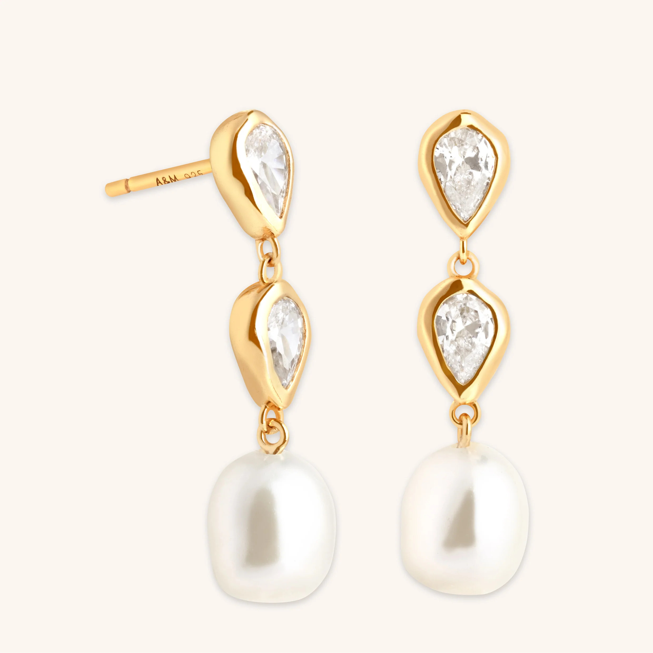 Pearl & Crystal Drop Studs in Gold | Astrid & Miyu UK