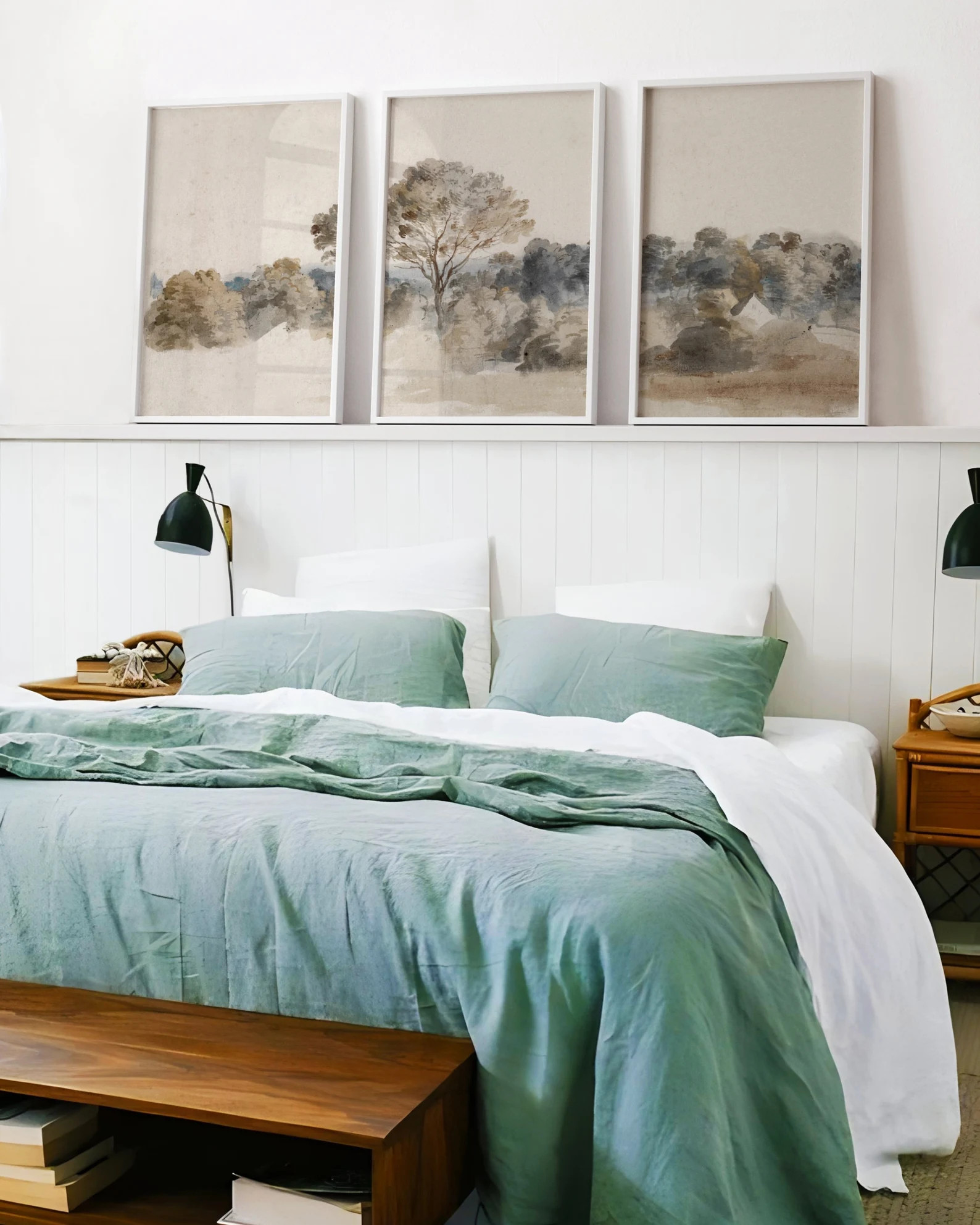 Countryside Watercolor Landscape Art Print, Set of Three, Antique Forest Painting, Neutral Woodla... | Etsy (US)