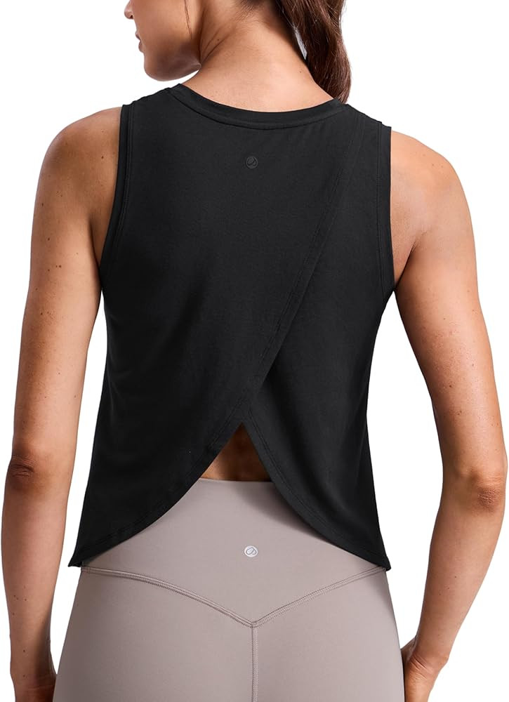 CRZ YOGA Cotton-Blend Split Open Back Tank Tops for Women - Workout Athletic Gym Casual Crewneck ... | Amazon (US)