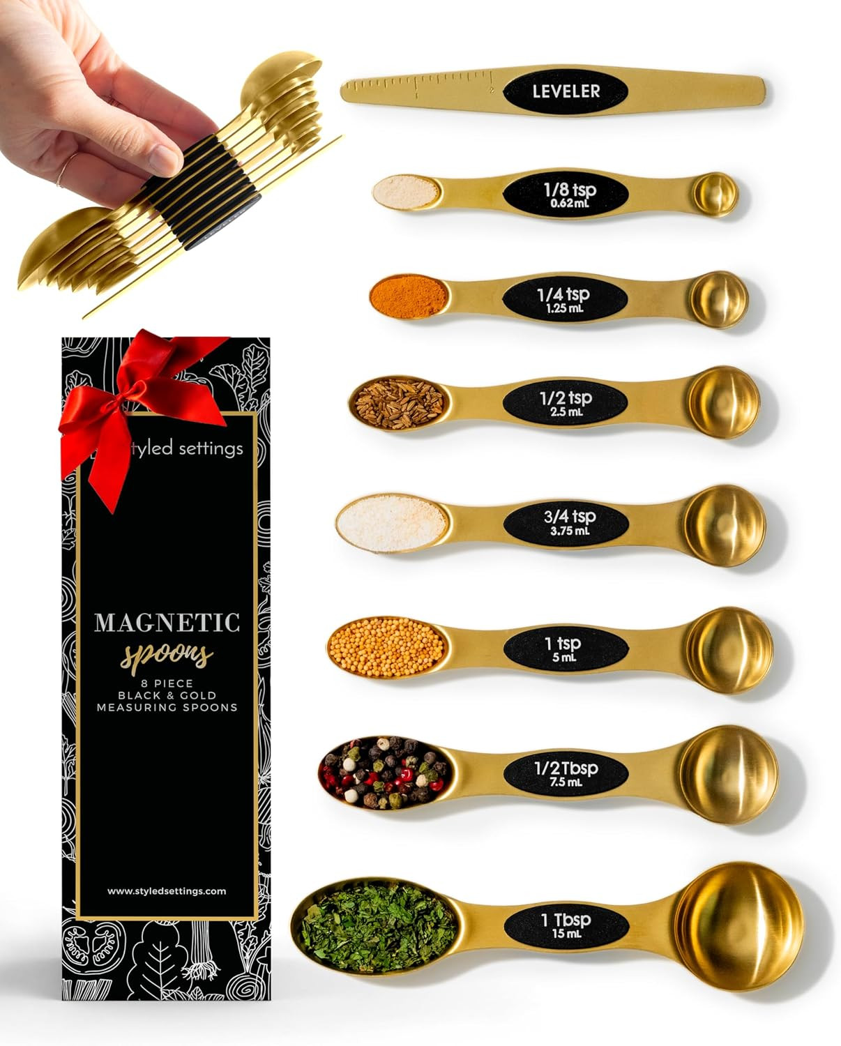 Styled Settings Magnetic Measuring Spoons Set, Gold | Stainless Steel Gold Measuring Spoons for C... | Amazon (US)