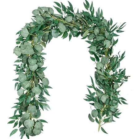 Coolmade 1 Pack Artificial Eucalyptus Garland with Willow Leaves, 6.5 ft Fake Greenery Vines Swag fo | Walmart (US)