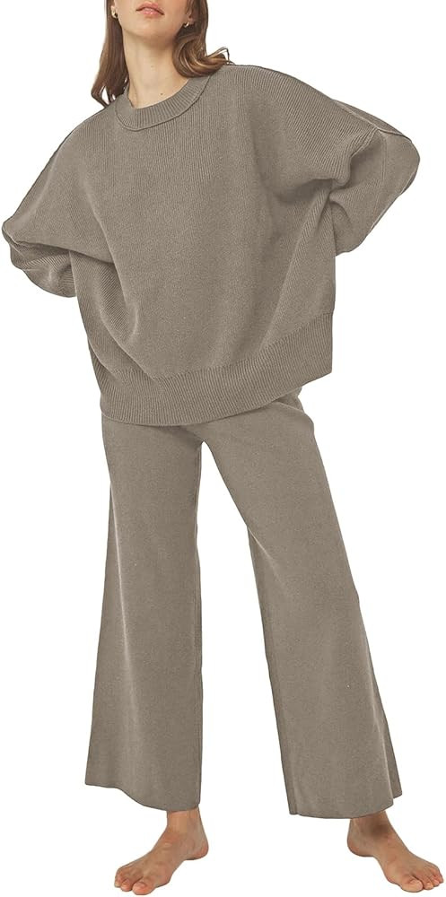 Pink Queen Women's 2 Piece Outfits Sweater Sets Knit Pullover Tops And Wide Leg Pants Loose Track... | Amazon (US)