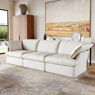 123 in. Modular Overstuffed Down Filled 3-Seat Flared Arm Sofa Deep Seat Couch for Living Room Reception Room, Beige | The Home Depot