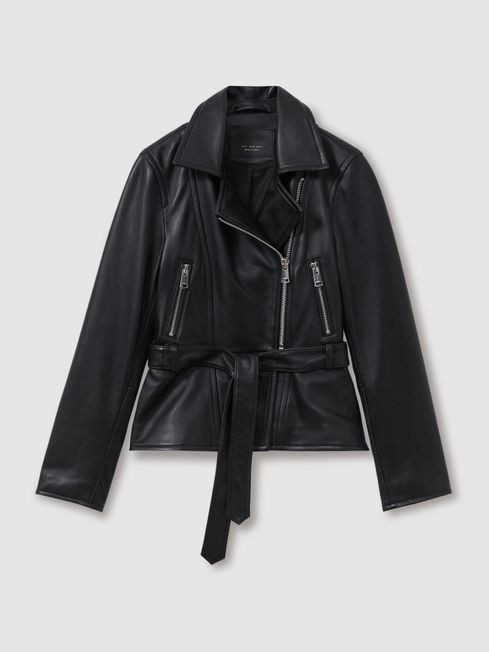 Febe
                Belted Leather Jacket | Reiss US