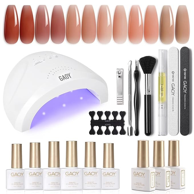 GAOY Gel Nail Polish Kit with U V Light, 6 Jelly Nude Colors Gel Polish Set with Glossy & Matte T... | Amazon (US)