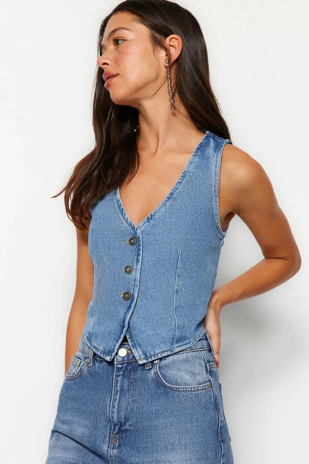 Blue Denim Corset Vest: Fitted V-neck 100% Cotton Top - Etsy | Etsy (US)