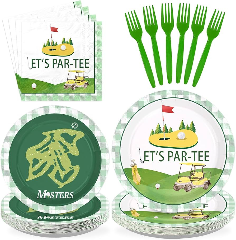 96 Pcs Masters Golf Party Decorations Yellow Green Golf Plates and Napkins Disposable Let’s Par... | Amazon (US)
