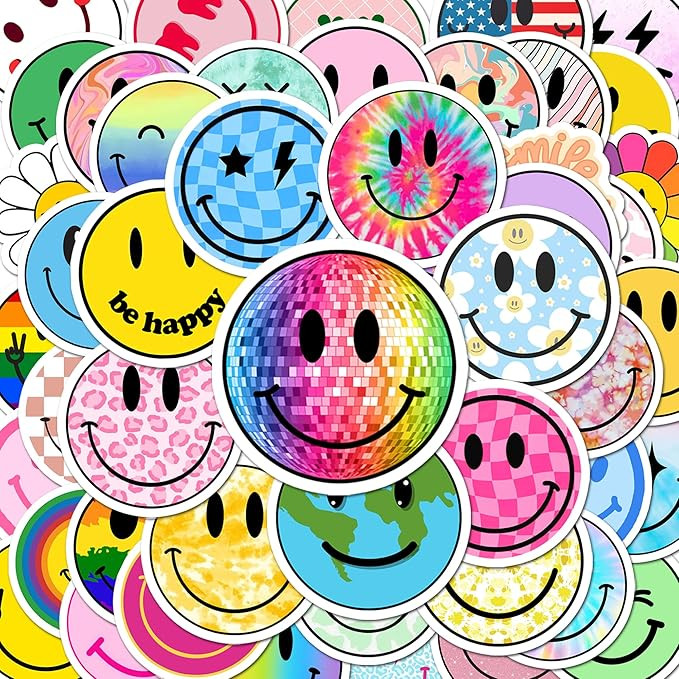 BEATRI Smiley Face Stickers – 50 Unique Durable, Waterproof Vinyl Stickers for Laptop, Water Bo... | Amazon (US)