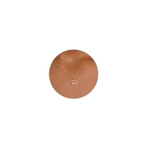 GUOKE Dainty Gold Necklace - Crown Necklace 14K Gold Plated Necklace Diamond Pendant Necklace for Women Gold Jewelry | Amazon (US)