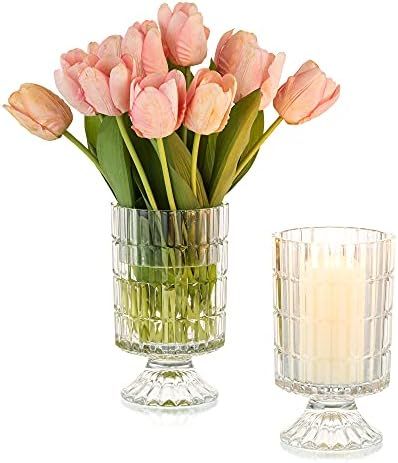 Glass Candle Holders for Table Centerpieces Tea Light Pillar Candles Hurricane - Cylinder Decorative | Amazon (US)