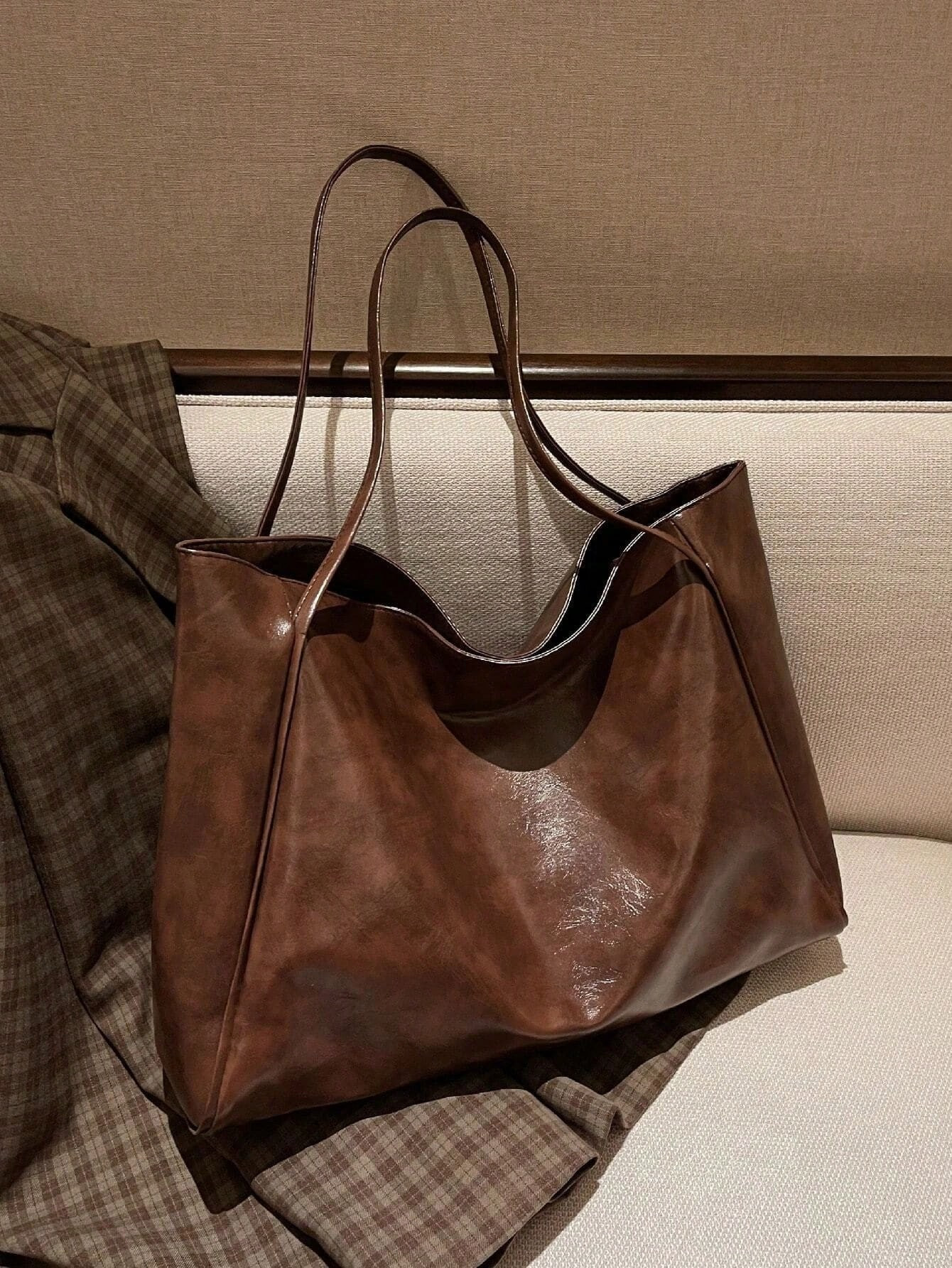 Large Capacity Shoulder Tote Bag, Vintage Design Large Capacity Tote Bag, Women Leather Handbags ... | SHEIN