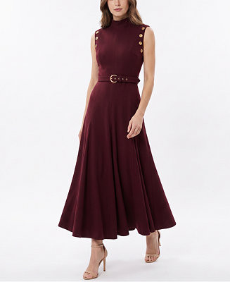 Women's Belted Mock-Neck Grommet Dress | Macy's