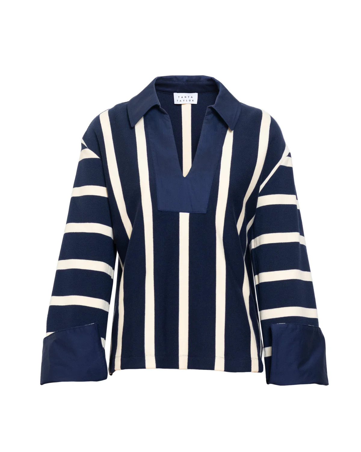 Whitney Top in Maritime Blue & Cream Wide Stripe | Over The Moon