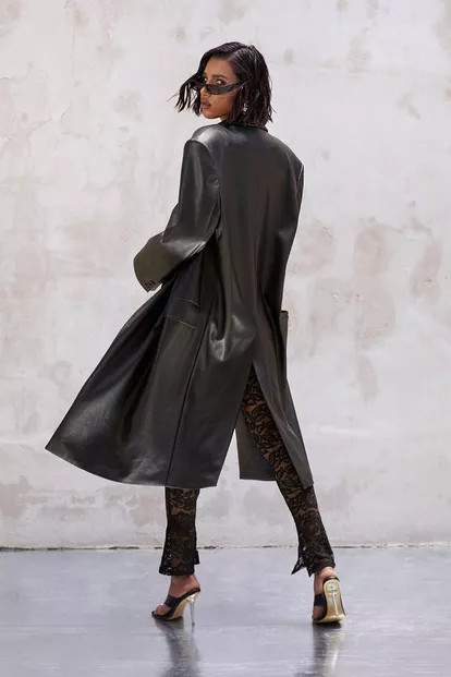 Kourtney Kardashian Barker Faux Leather Overcoat | Boohoo.com (UK & IE)