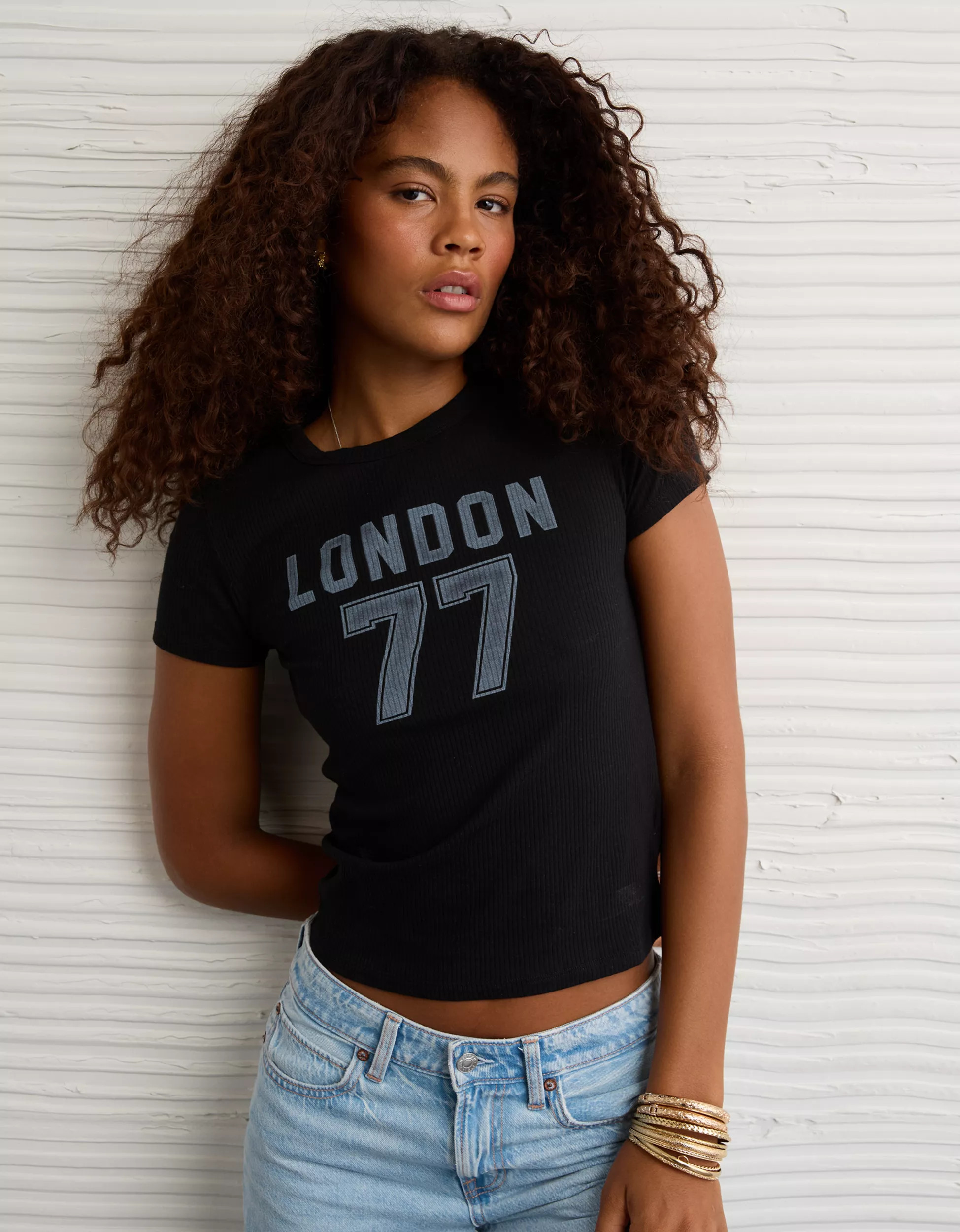 AE London 77 Graphic Hey Baby Tee | American Eagle Outfitters (US & CA)