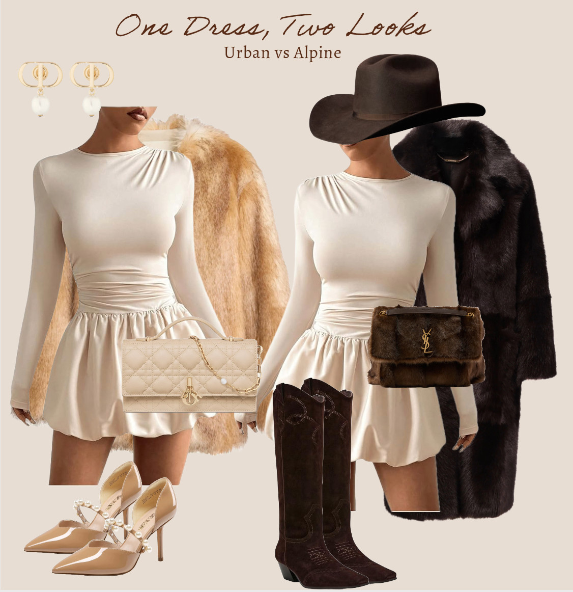 One Dress, Two Looks
urban vs alpine

Luxury, faux fur, cowboy boots, cowboy hat, western, bubble dress, classy, winter, amazon 

#LTKSeasonal #LTKParties #LTKStyleTip