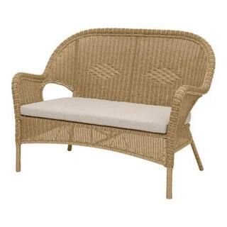 Rosemont Light Brown Steel Wicker Outdoor Patio Loveseat with Putty Tan Cushion | The Home Depot