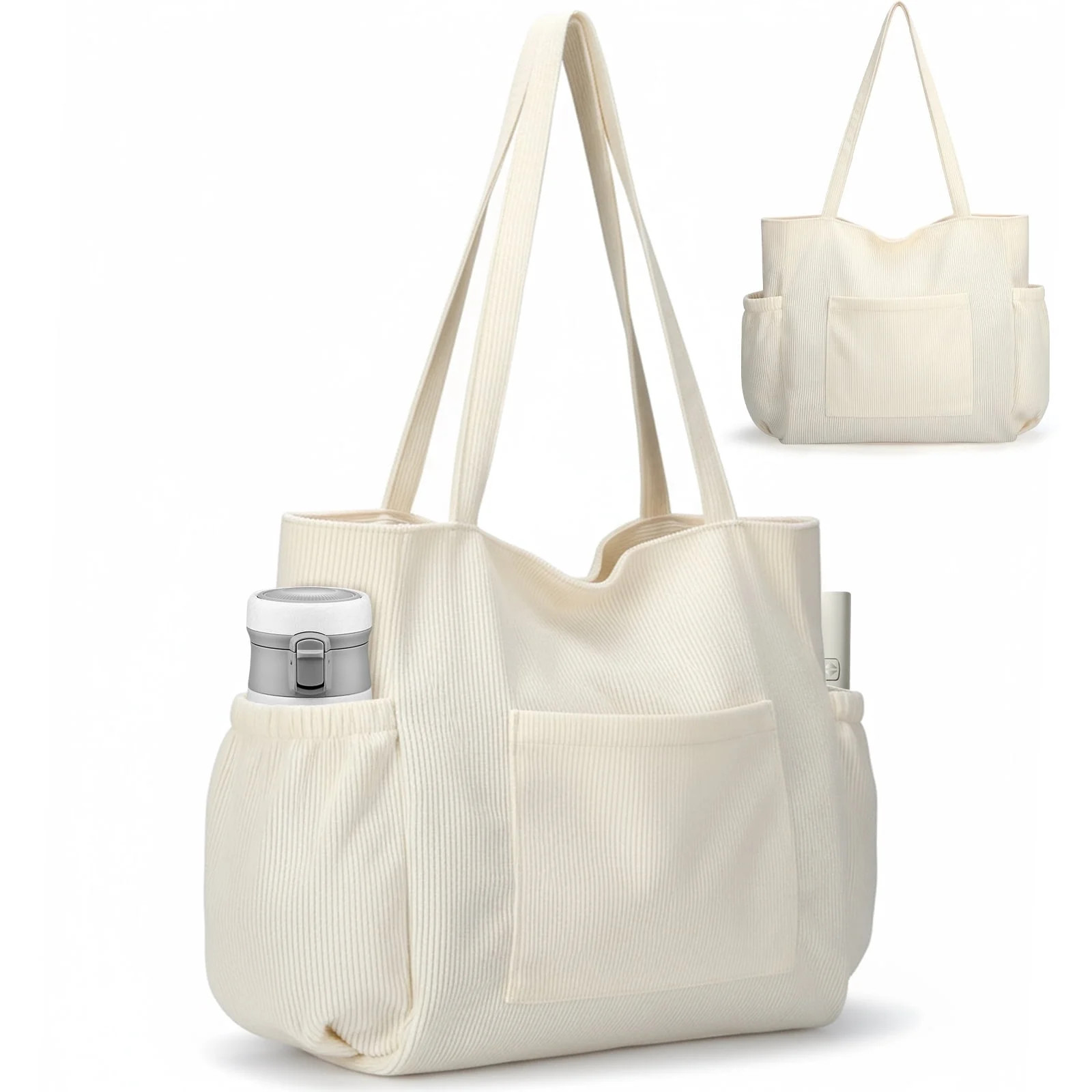 Gocvo Multiple Pockets Corduroy Bag, Large Tote Bag for Women, Ladies Bag Casual Hobo Handbags(Be... | Walmart (US)