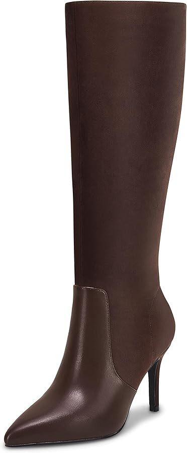 Coutgo Womens Pointed Toe Knee High Boots Heels Faux Leather Suede Side Zipper Stretch Winter Boo... | Amazon (US)