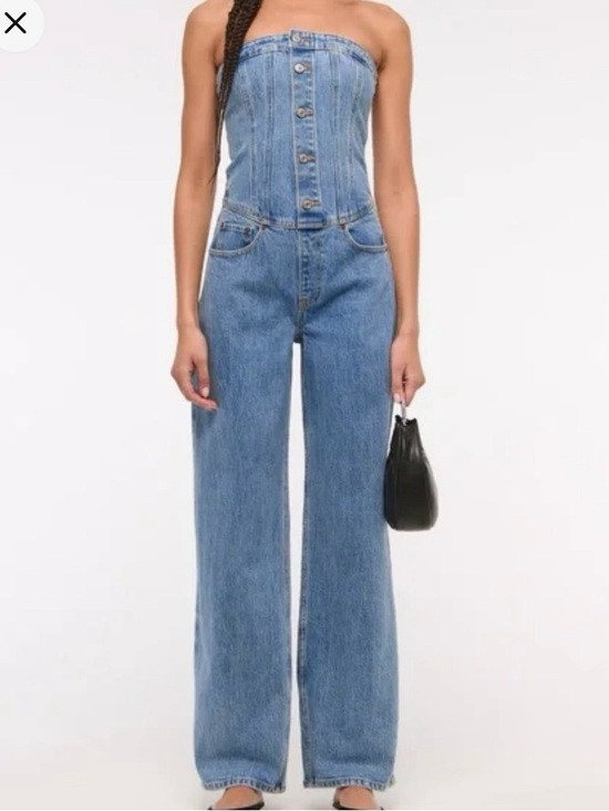 Women’s Strapless Wide-Leg Denim Jumpsuit - Light Blue | Poshmark