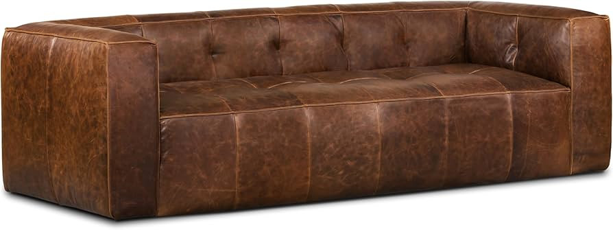POLY & BARK Capa 96.5" Sofa \u2013 Chocolate Brown Full-Grain Pure-Aniline Italian Leather, Boxy ... | Amazon (US)