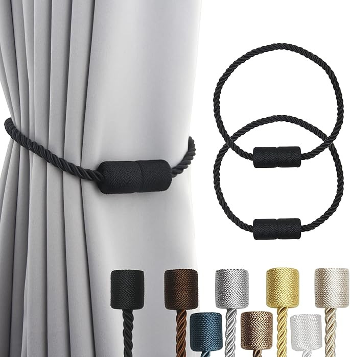 2 Pack Black Strong Magnetic Curtain Tiebacks Outdoor Elegant Decorative Tie Backs Modern Rope Ti... | Amazon (US)
